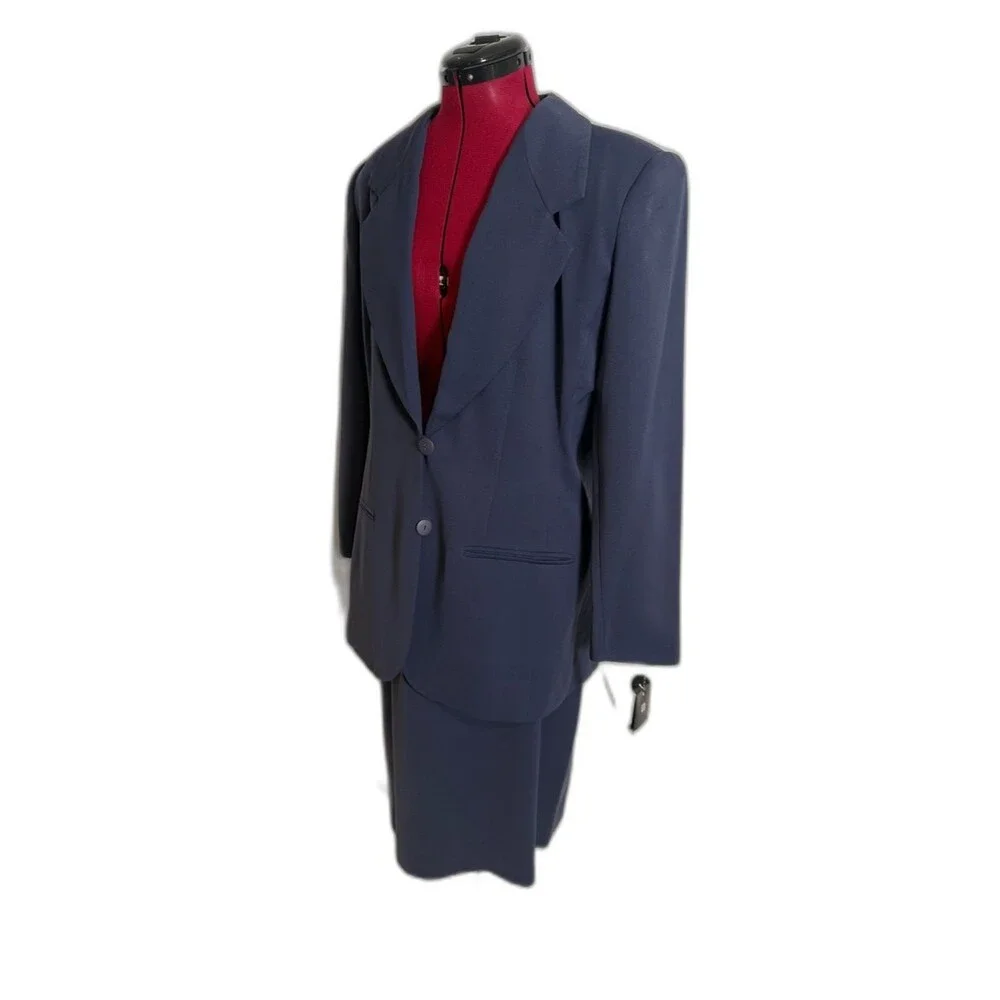 NWT Valerie Stevens Skirt Suit Size 16 Navy Blue 2-Piece Set Blazer & Skirt